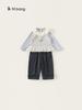 Youbao Huzhou Zhili Ropa para Niños Atuendo Elegante de Otoño Chal para Niñas Conjunto de Tres Piezas Pantalones para Bebé Ropa Conjunto para Niños