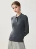 Nuevo suéter de punto para mujer, de manga larga, color liso, versátil, corte ajustado, 100% lana pura, con cuello camisero, para otoño e invierno