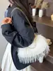 Nueva Bolsa de Felpa Retro Estilo Chino para Mujer Bolso con Borla Cadena de Perlas Bolsa de Felpa Estilo Hada Cruzada Color Sólido Bolso de Mano