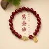 Pulsera Original Morada Dorada de Arena Estilo Templo con Calabaza para la Buena Fortuna, Pulsera de Arena Zhu Shan para el Año del Caballo, Venta al por Mayor de Regalos Zhu Shan