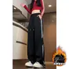 Calça Casual Angola Listrada Vermelha Estilo Hong Kong Color Block Tamanho Grande Perna Larga