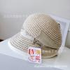 Chapéu de pescador respirável com trança de malha oca japonesa, chapéu de palha com protetor solar para viagem de verão para crianças, chapéu de bacia com laço plissado
