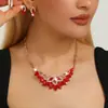 Colar e Brincos Vermelhos de Acrílico com Pedras de Diamante em Formato Marquise - Conjunto de Joias de Duas Peças Mais Vendido para Joias de Casamento Femininas