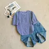 Camisa de Verano de Moda Holgada, Camisa Azul de Cuadros Finos de Manga Corta Adelgazante, Estilo Juvenil, Mangas Abullonadas, Versátil