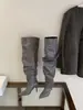 A18-43~Botas femininas de salto alto com bico fino estilo francês, até o joelho, novas botas de cano alto empilhadas 2026