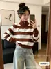 Otoño 2026 Nuevo Versátil Moderno Cuello Solapa Media Cremallera Bloques de Color Relajado Rayas Holgado Casual Adelgazante Manga Larga