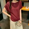 Top de punto casual con diseño de hilo de núcleo para mujer, camiseta fina transpirable de verano, top único versátil con cintura ceñida plisada