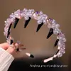 Acessório de cabelo tiara de moda com dentes de cristal rosa coreano, totalmente cravejada de diamantes, simples e elegante, tiara grampo versátil vintage, novo estilo