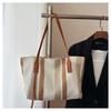 Bolsa de Ombro Feminina de Grande Capacidade Estilo Coreano Bolsa Tote Casual Simples Listrada Vertical Nova 2025 Bolsa de Mão da Moda
