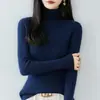Estilo elegante e sofisticado: Suéter de malha 100% algodão puro, suéter feminino de gola alta, segunda pele de manga comprida para outono e inverno, quente e com caimento justo