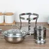 Estufa de Alcohol de Acero Inoxidable Xiyijia Para Llevar Olla Engrosada No Magnética Tapa de Vidrio Individual Autoservicio Pequeña Olla Caliente para Exteriores