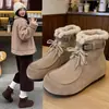 Botas de nieve de felpa estilo noreste para mujer, nueva colección de invierno 2026, forradas de polar, cálidas, botines con cordones, hacen que los pies parezcan más pequeños, zapatos de algodón para mujer