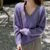 Suéter de lana para mujer, suéter con forro polar, suéter de punto liso de ajuste holgado para otoño e invierno, capa base, top de cachemira, estilo moderno, fabricante
