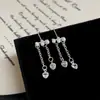 Pendientes de estilo coreano de lujo con diseño de mariposa rosa y azul, con forma de ojo de gato, para mujer, con colgante largo de aguja plateada y borla, elegantes y de alta gama.