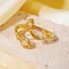 Anel Aberto Redondo Folha de Aço Titânio Pedra Natural Retro Francês Feminino Banhado Eletrodepositado PVD Cor à Prova d'Água Aço Inoxidável