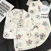 Pijama de Gatinho para Mulheres Algodão Nuvem Tamanho Plus Size Manga Longa Calça Longa Gola Estilo Fofo Roupa de Casa Conjunto de Duas Peças com Bojos