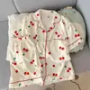Pijama de Algodón Nublado para Mujer de Comercio Exterior Transfronterizo, Cárdigan de Manga Corta, Shorts de Dibujos Animados para Niñas, Se Puede Usar Afuera, Conjunto para Estar en Casa, Verano