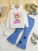 Suministro Mayorista Transfronterizo de Comercio Exterior de Nuevos Conjuntos de Sudaderas con Capucha de Manga Larga y Pantalones Acampanados con Estampado de Corazón para Niñas de Otoño e Invierno