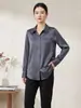 Camisa de Seda Satinada de Outono para Mulheres, Nova Camisa Lisa para o Trabalho com Gola Lapela, Caimento Regular nos Ombros, Blusa de Seda de Amora de Manga Longa para Mulheres