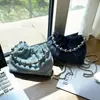 Bolsa de Mão de Corrente de Ombro Único em Jeans Novo Estilo de Nicho Plissada Versátil Moda Bolsa Transversal Bolsa Plissada Bolsa Saco