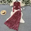 Conjunto Vermelho Estampado de Duas Peças para Mulheres em Estilo Romântico Francês, Outono, Slim Fit, Vintage, Cintura Marcada, Elegante