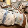 Juego de ropa de cama de cuatro piezas Clase A estilo Fair Isle con bordes festoneados, funda de edredón de algodón puro, sábana bajera, funda de edredón para estudiante, juego de tres piezas 4