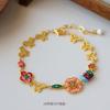 Pulsera Hecha a Mano Original Nueva Estilo Chino Vintage Color Gota de Aceite Flor Dopamina para Mujer Pulsera de Moda Versátil de Gama Alta