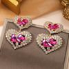 Aretes de Lujo Europeos y Americanos de Otoño e Invierno con Diamantes Completos en Forma de Corazón Vintage Pasarela Corazón de Durazno Fotografía Callejera Trendy Aretes Populares Elegantes Combinables para Mujer