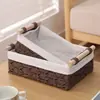 Cesta de Armazenamento Cinza Tecida com Alça de Madeira, Conjunto de Duas Cestas de Armazenamento para Banheiro