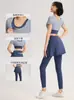 Conjunto de Dos Piezas para Mujer de Verano, Manga Corta, Transpirable, a Prueba de Impactos, para Entrenamiento de Fitness Deportivo, Conjunto de Falda y Pantalones