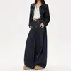 Chaqueta Vaquera Corta Resistente al Color Estilo Americano para Mujer, Conjunto de Dos Piezas de Jeans de Pierna Ancha, Chaqueta de Solapa de Moda