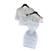Conjunto de duas peças branco de tricô estilo casual para mulheres, cardigã de manga curta de verão, vestido tipo regata de cintura alta, look elegante