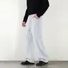 Calça de moletom modal com costura lateral de corte curvo para homens, peso pesado, calça de perna larga fluida, calça casual desconstruída de perna reta solta