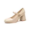 Sapatos Femininos Mary Jane Salto Bloco Jin Gang MY7012 2024 Novo Primavera e Outono Versátil Salto Alto Boca Rasa Sapatos Individuais para Mulheres