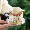 Taza de té de cerámica de fábrica con diseño de flor y gato, Taza con separación de té y agua, Taza individual para beber agua