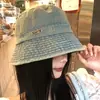Sombrero de Pescador Retro de Mezclilla Japonés para Mujer, Estilo Coreano, Cubre Rostro, Versátil, Hace que la Cara se Vea Más Pequeña, Sensación de Alta Gama, Circunferencia de Cabeza Grande