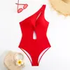 Nuevo Traje de Baño Europeo y Americano de Comercio Exterior Transfronterizo de una Pieza Color Sólido Tirante Único Ajustado Traje de Baño de Amazon