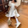 [Sombrero incluido] vestido 2024 Nuevo estilo occidental estilo coreano Holgado Muñeca ins falda cuello cuadrado manga abullonada falda línea A