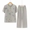 Conjunto de camisetas de verano de la abuela, camisa para mujeres de mediana edad y mayores, nuevo conjunto de dos piezas de cárdigan de verano de manga corta para madres