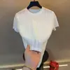 Camiseta Jacquard Vazada de Manga Curta de Verão de Alta Qualidade para Homens Gola Redonda Tendência Casual Versátil Top de Meia Manga Camada Base