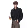 Camisa Masculina de Manga Longa com Lapela, Design Plissado com Rebites Estilo Americano, Colete de Casal para Primavera e Outono, Jaqueta Camisa Versátil Solta