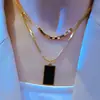 Collar de Acero de Titanio Diez Cuadrados Marca Negra Doble Capa Superpuesta Cadena para Clavícula Elegante de Moda Cadena de Collar para Mujer Cadena de Lana Cuadrado Largo