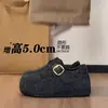 Zapatos tipo Birkenstock grises, con suela gruesa, que aumentan la altura, forrados de felpa para mujer, colección de invierno 2026, zapatos forrados de lana, adecuados para mujeres menudas, zapatos de algodón tipo Birkenstock cálidos y cómodos