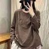 Camiseta Artística Retro Estilo Nuevo 2026 Dobladillo Curvo Color Sólido Versátil Adelgazante Sudadera Casual Top de Algodón Lino para Mujer