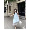 Vestido Chaleco Irregular de Retazos de Alta Gama Estilo Francés para Mujer, Vestido Largo Línea A Estilo Vacacional