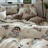 Ins Celebridad de Internet Marca de Moda Juego de Cama de Cuatro Piezas Lujo Ligero Sábana de Algodón Lavable Juego de Tres Piezas de Funda de Edredón de Dibujos Animados para Dormitorio