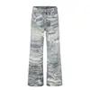 Pantalones acampanados de mezclilla con estampado digital 3D desgastado para hombre, estilo vagabundo lavado, pantalones casuales de moda hippie, nicho