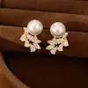 Aretes y anillo de gota de agua de perla con circonia chapados en oro real de 18k, conjunto de joyería de nicho de alta gama, exquisito y elegante