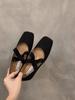 Sapatos planos franceses de bico quadrado para balé, camada única, sapatos de fada, novos sapatos Mary Jane para primavera e outono 2023, sapatos de noite delicados