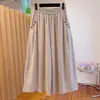Pantalones culotte blancos de algodón y lino de talla grande para mujer, estilo de verano fino, cintura elástica, corte holgado, efecto adelgazante, pantalones casuales de longitud 7/8
